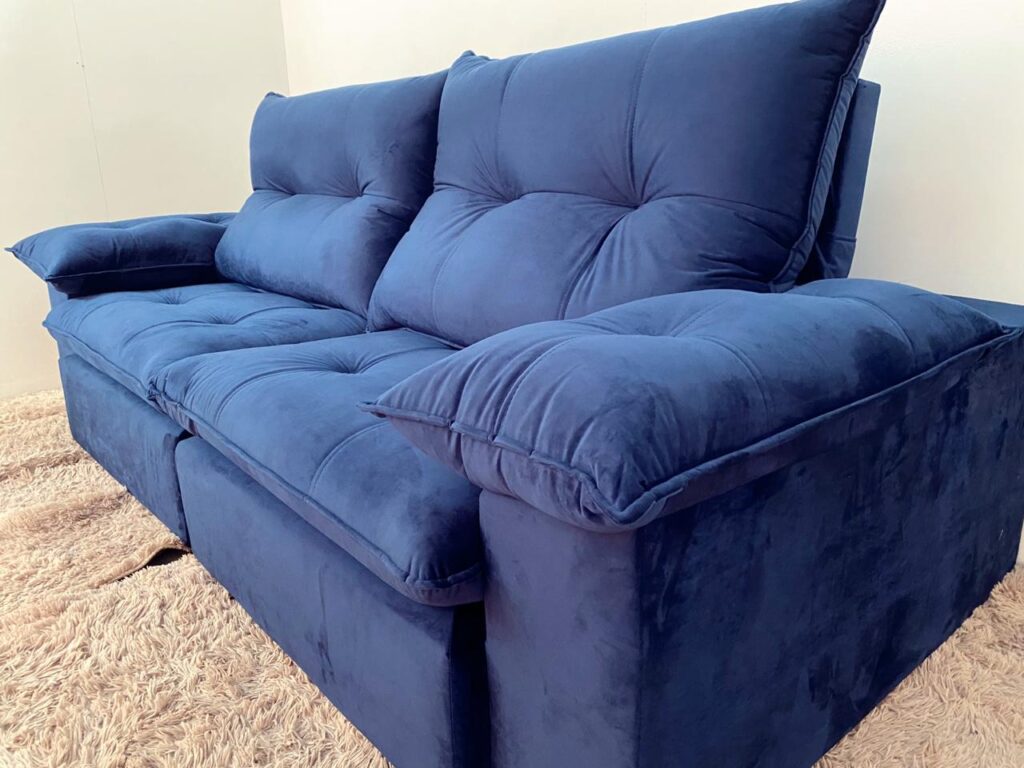 Sofá Retrátil e Reclinável Barão 250cm Azul Baronesa Móveis