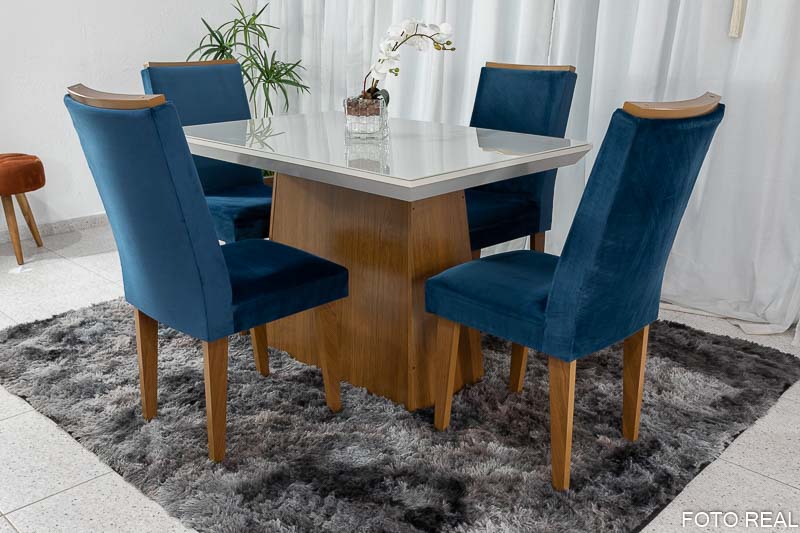 Conjunto Sala de Jantar Mesa Safira 180cm 6 Cadeiras Rufato com Vidro