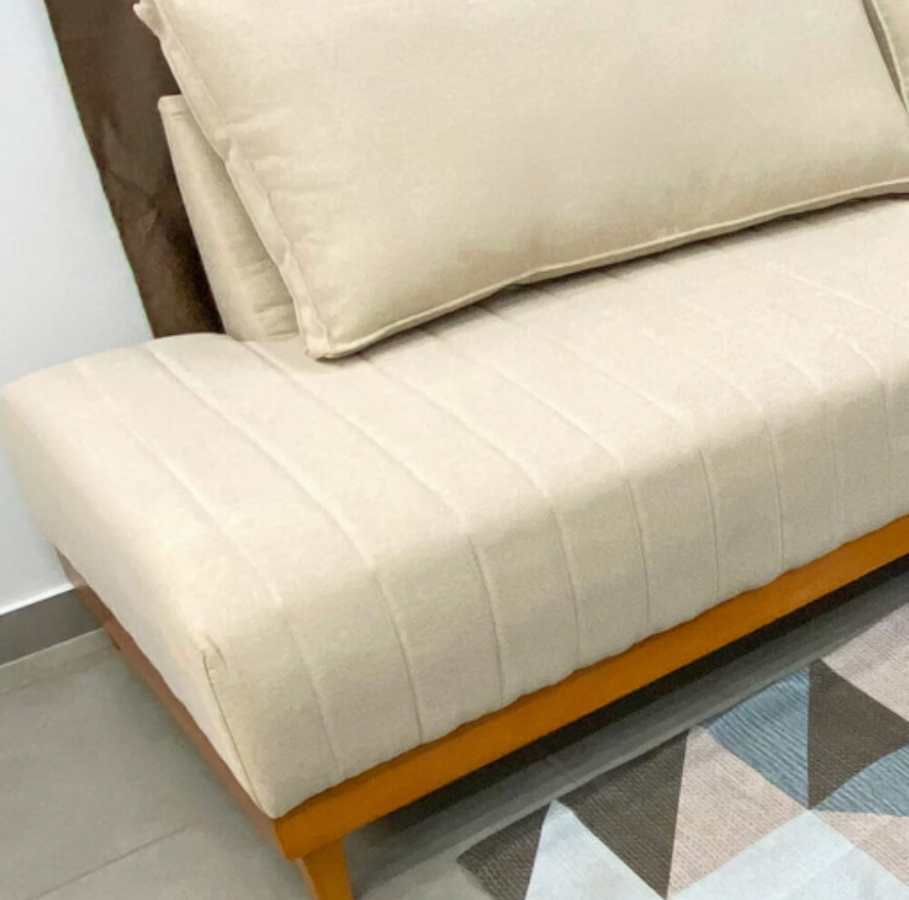 Sofá de Canto Saturno em Linho 3.38m x 1.88m Com Chaise Linho Bege